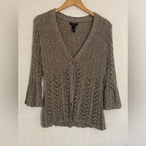 Elena Solan | Open Front Cardigan SWEATER | Gray Satin Marled Knit | Large